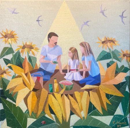 SUNFLOWER PICNIC - olio su tela - 40x40 - 2025 - € 280