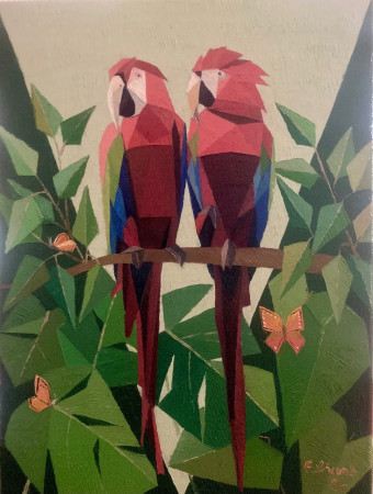 PARROTS IN THE JUNGLE - olio su tela - 30x40 - 2026 -  € 220