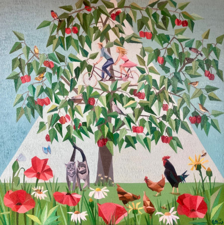 Il tempo delle ciliegie - olio su tela - 70x70 - € 850 - 2026